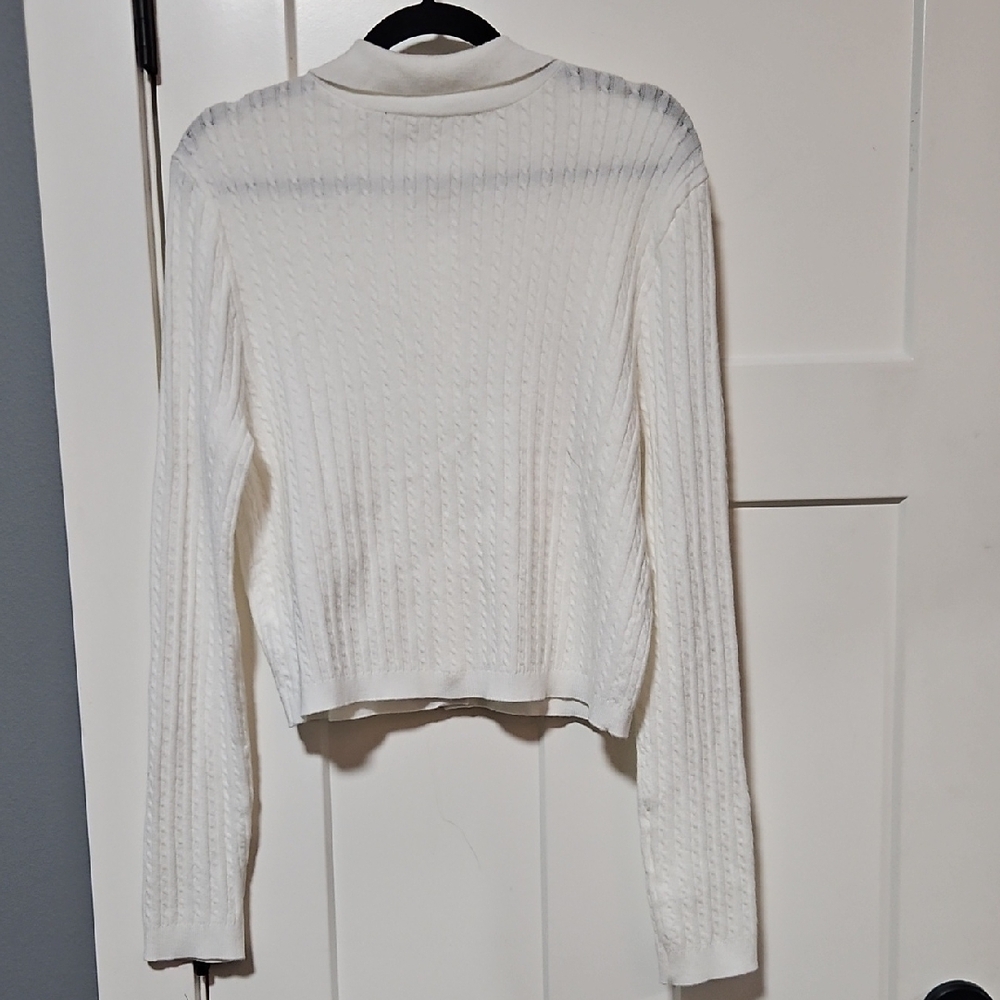 Vintage White Cable Knit Button Front Cardigan, Juniors Fit Large - Picture 6 of 6